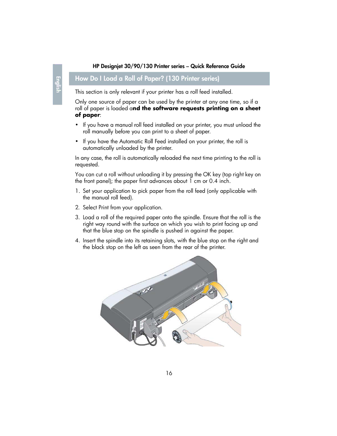 HP manual How Do I Load a Roll of Paper? 130 Printer series 