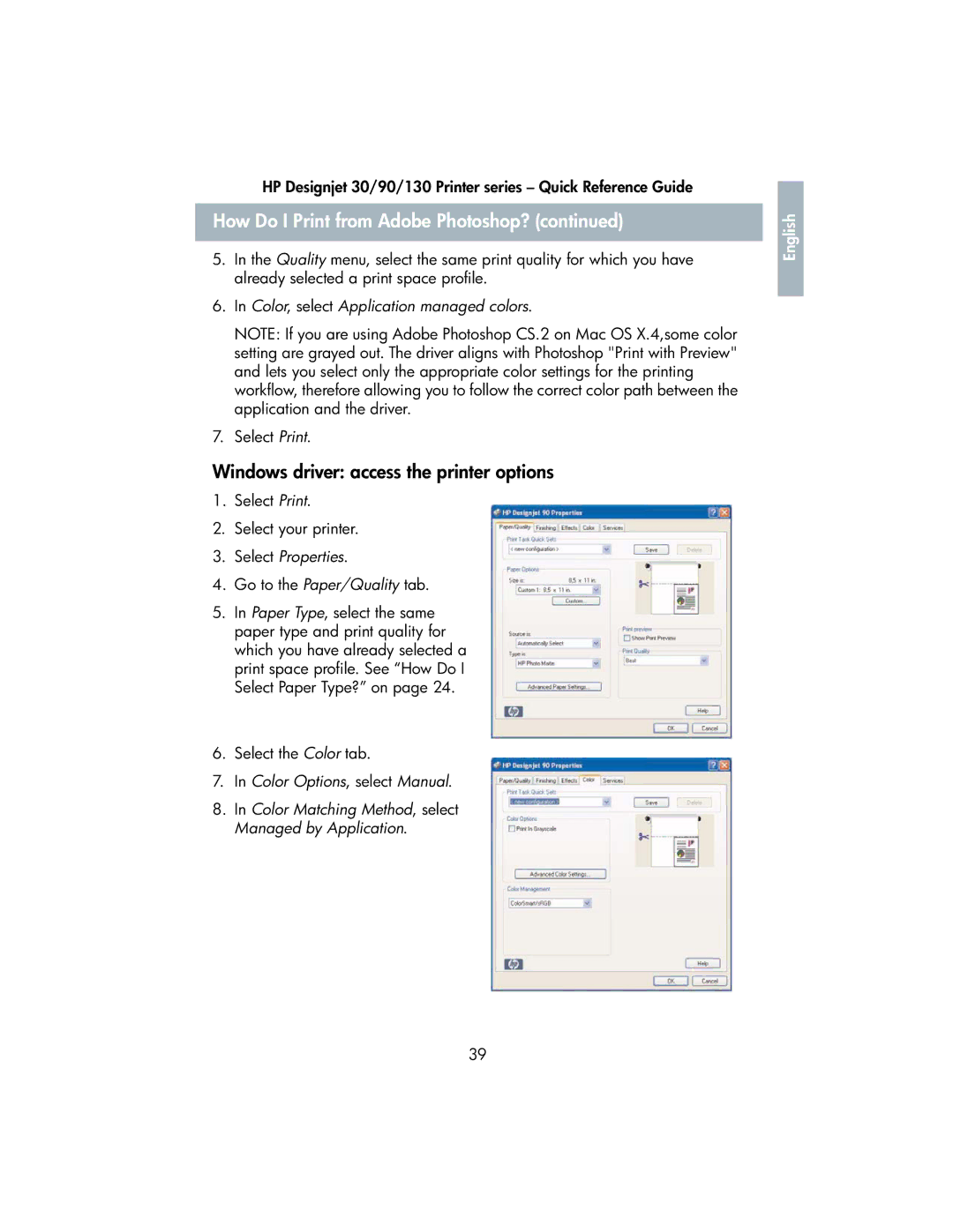 HP 130 manual Windows driver access the printer options, Select Properties 