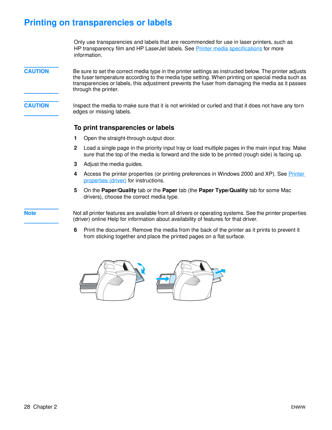 HP 1300, 1150 manual Printing on transparencies or labels, To print transparencies or labels 