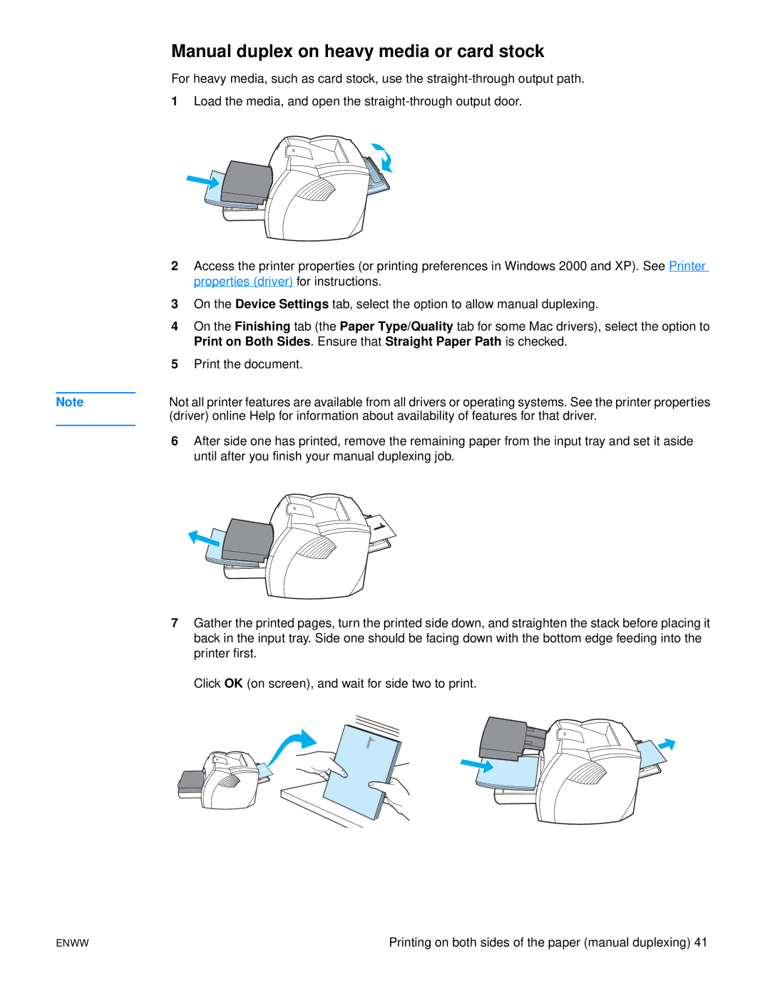 HP 1150, 1300 manual Manual duplex on heavy media or card stock 