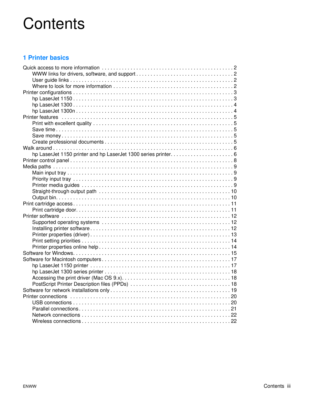 HP 1300N manual Contents 