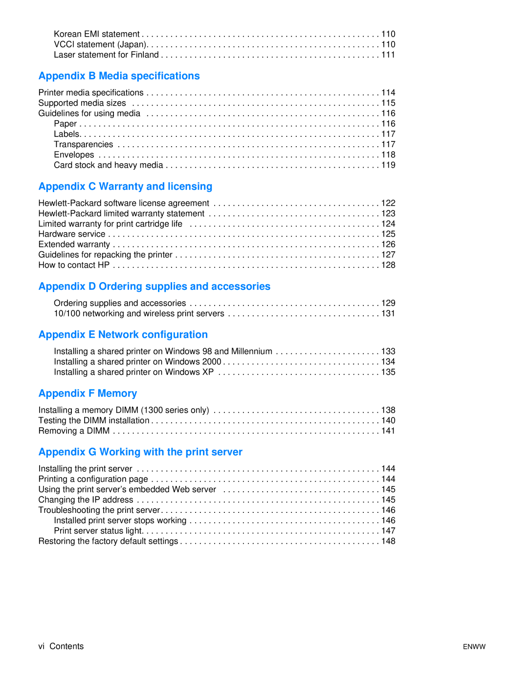 HP 1300N manual Appendix D Ordering supplies and accessories 