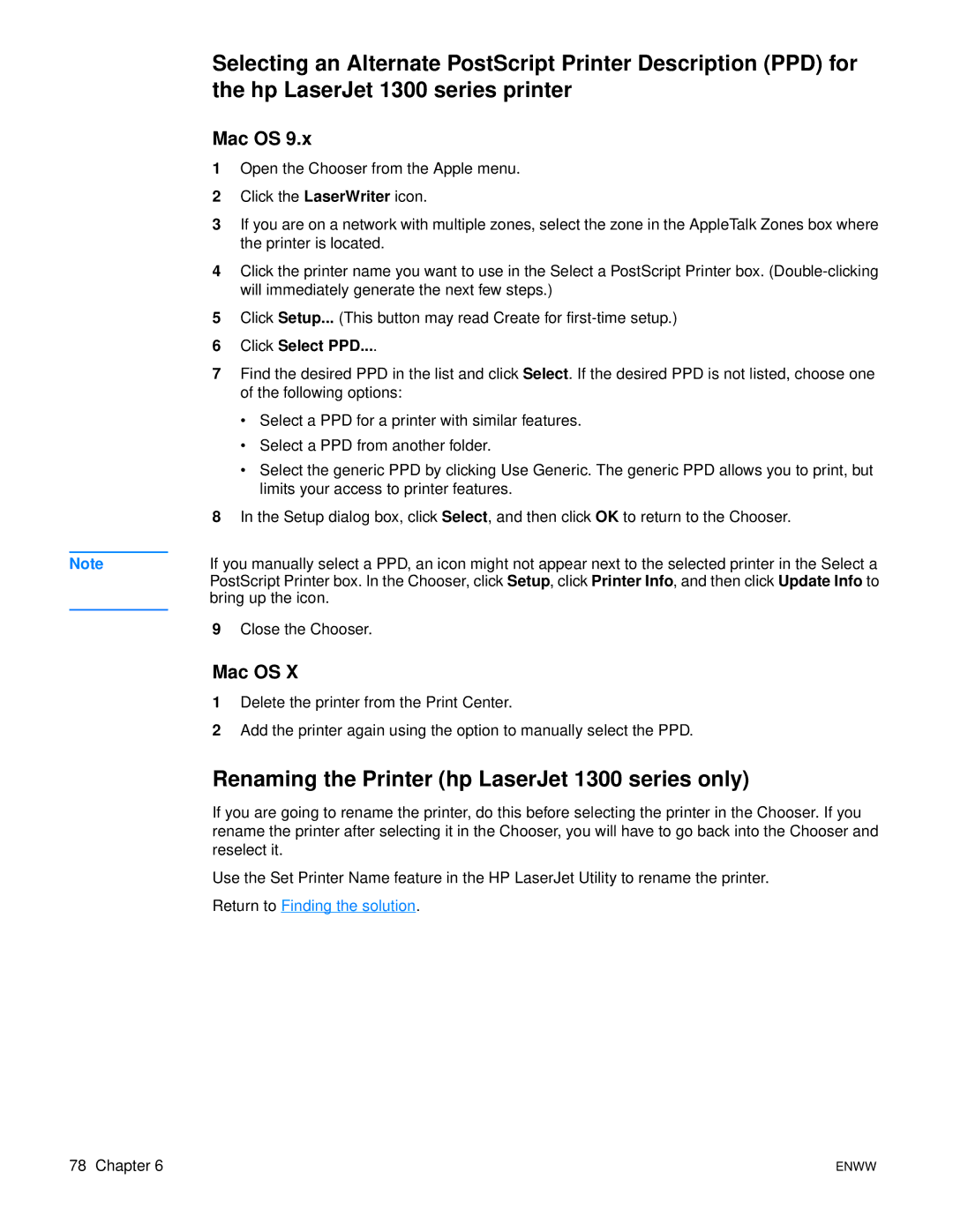 HP 1300N manual Renaming the Printer hp LaserJet 1300 series only, Mac OS, Click Select PPD 