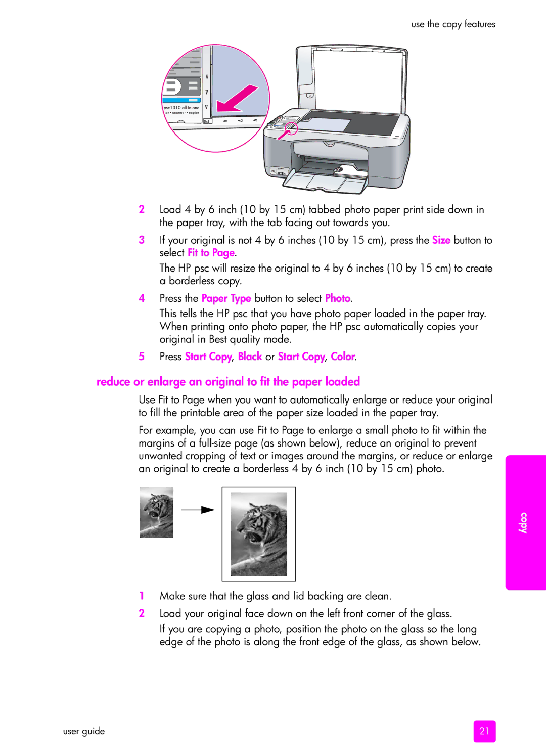 HP 1310 manual Reduce or enlarge an original to fit the paper loaded 