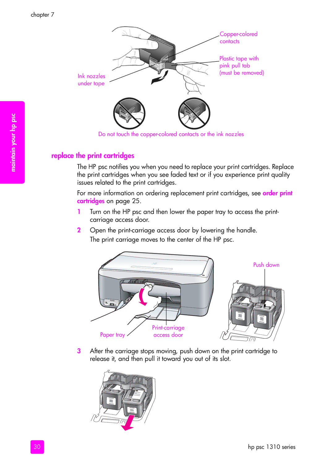 HP 1310 manual Replace the print cartridges 