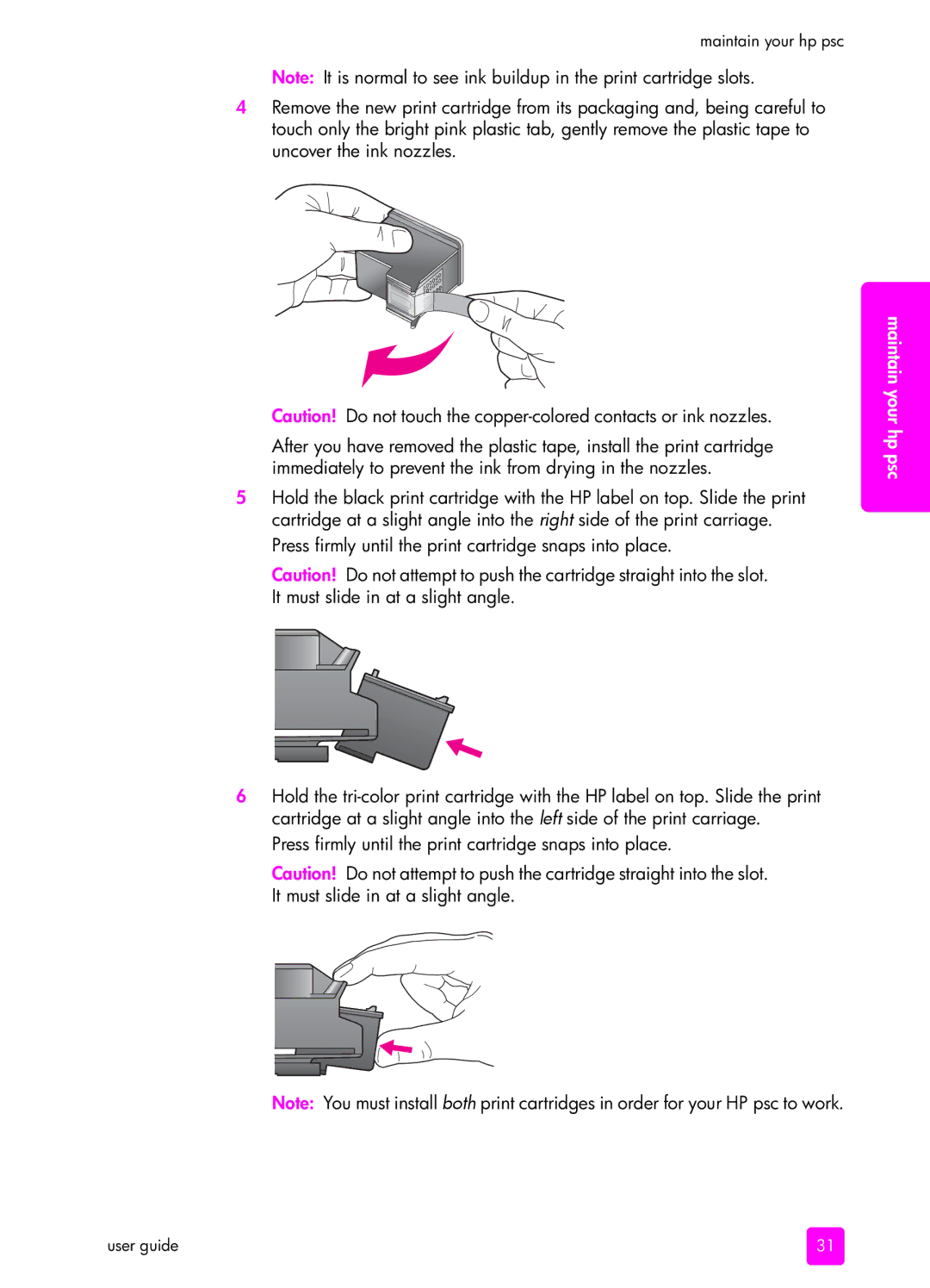 HP 1310 manual Press firmly until the print cartridge snaps into place 