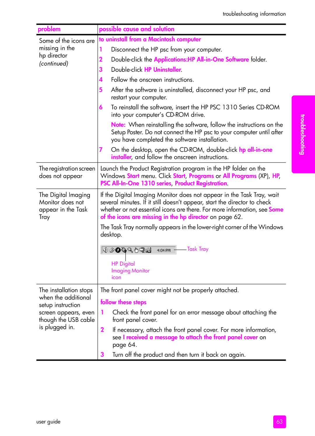 HP 1310 manual To uninstall from a Macintosh computer, Double-click the ApplicationsHP All-in-One Software folder 