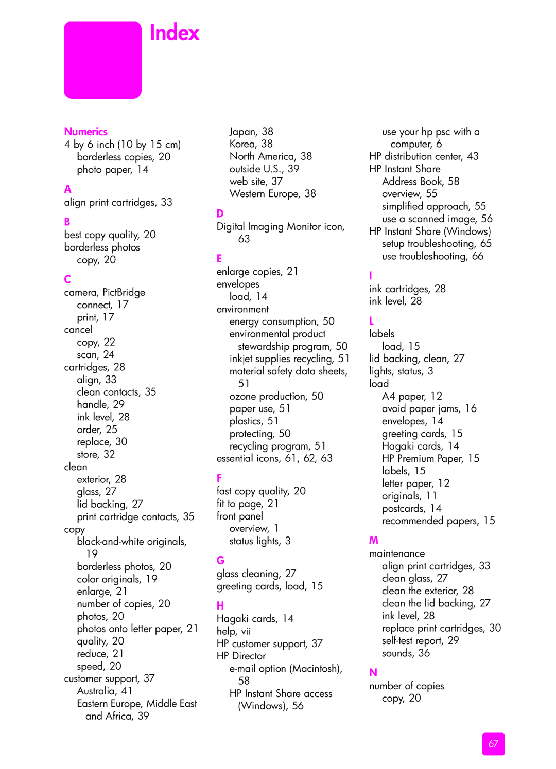 HP 1310 manual Index, Numerics 