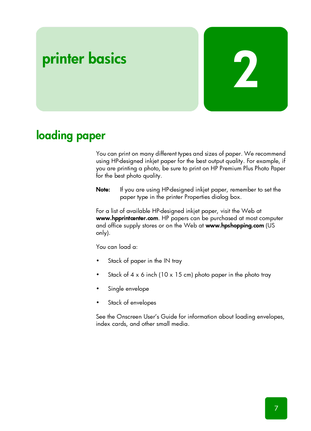 HP 1315 manual Printer basics, Loading paper 