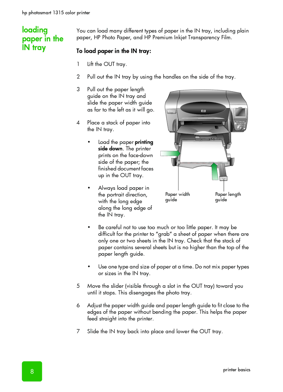 HP 1315 manual Loading paper in the in tray, To load paper in the in tray 