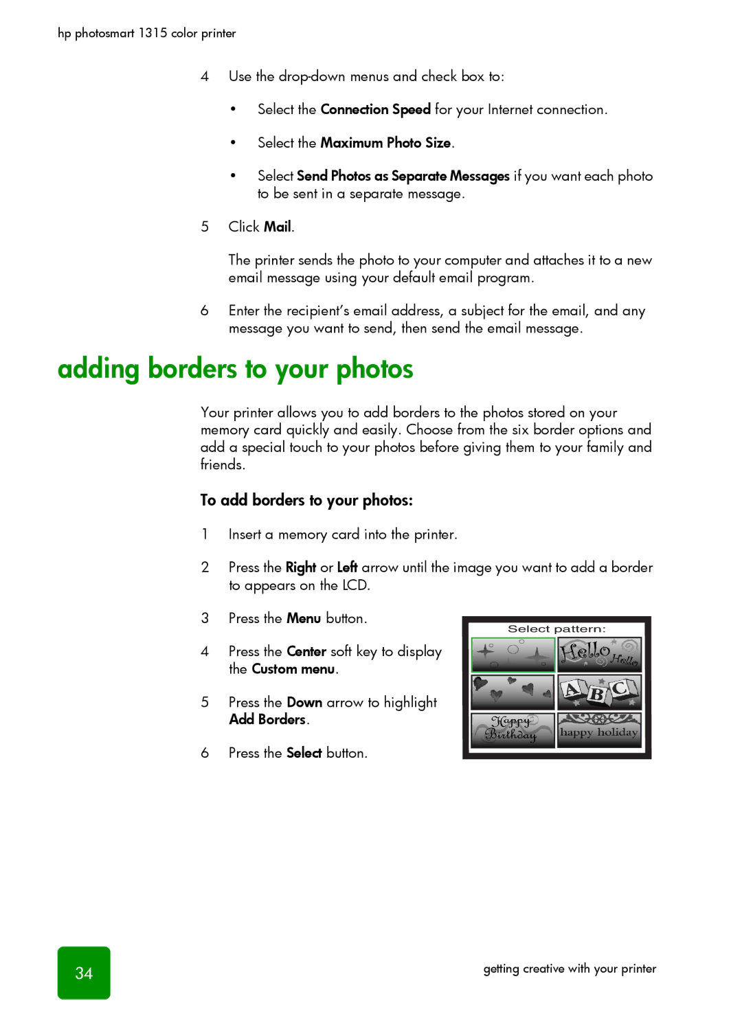 HP 1315 manual Adding borders to your photos, To add borders to your photos 