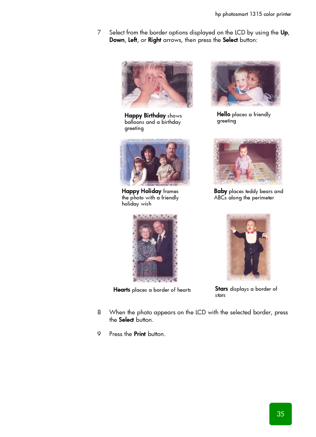 HP 1315 manual Happy Holiday frames 