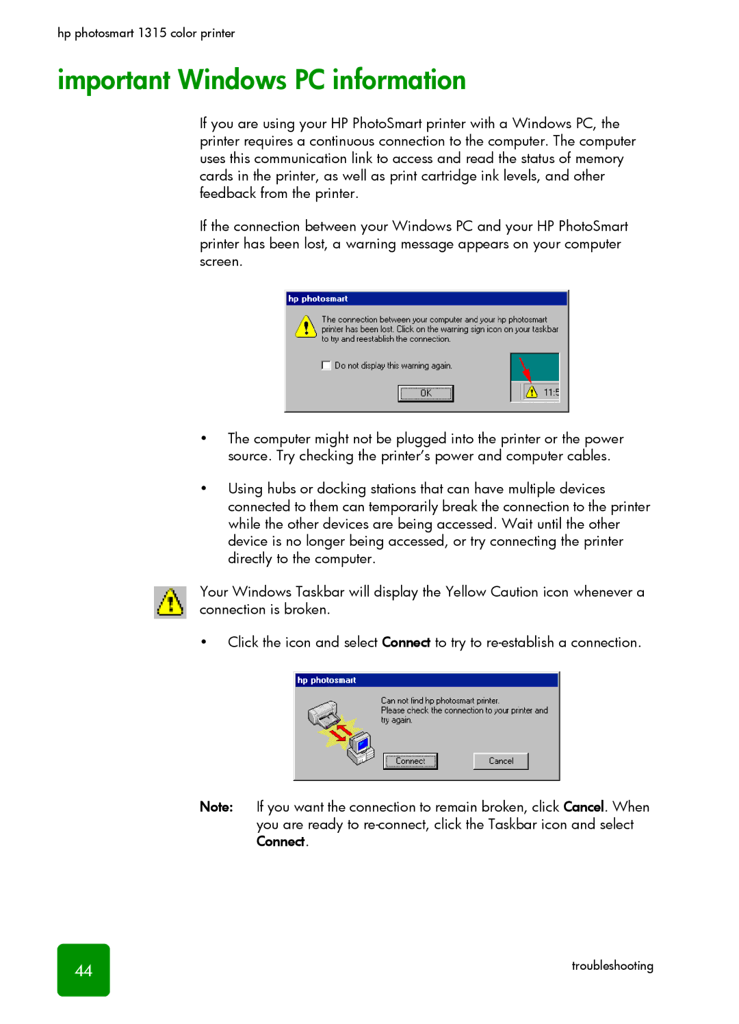 HP 1315 manual Important Windows PC information 