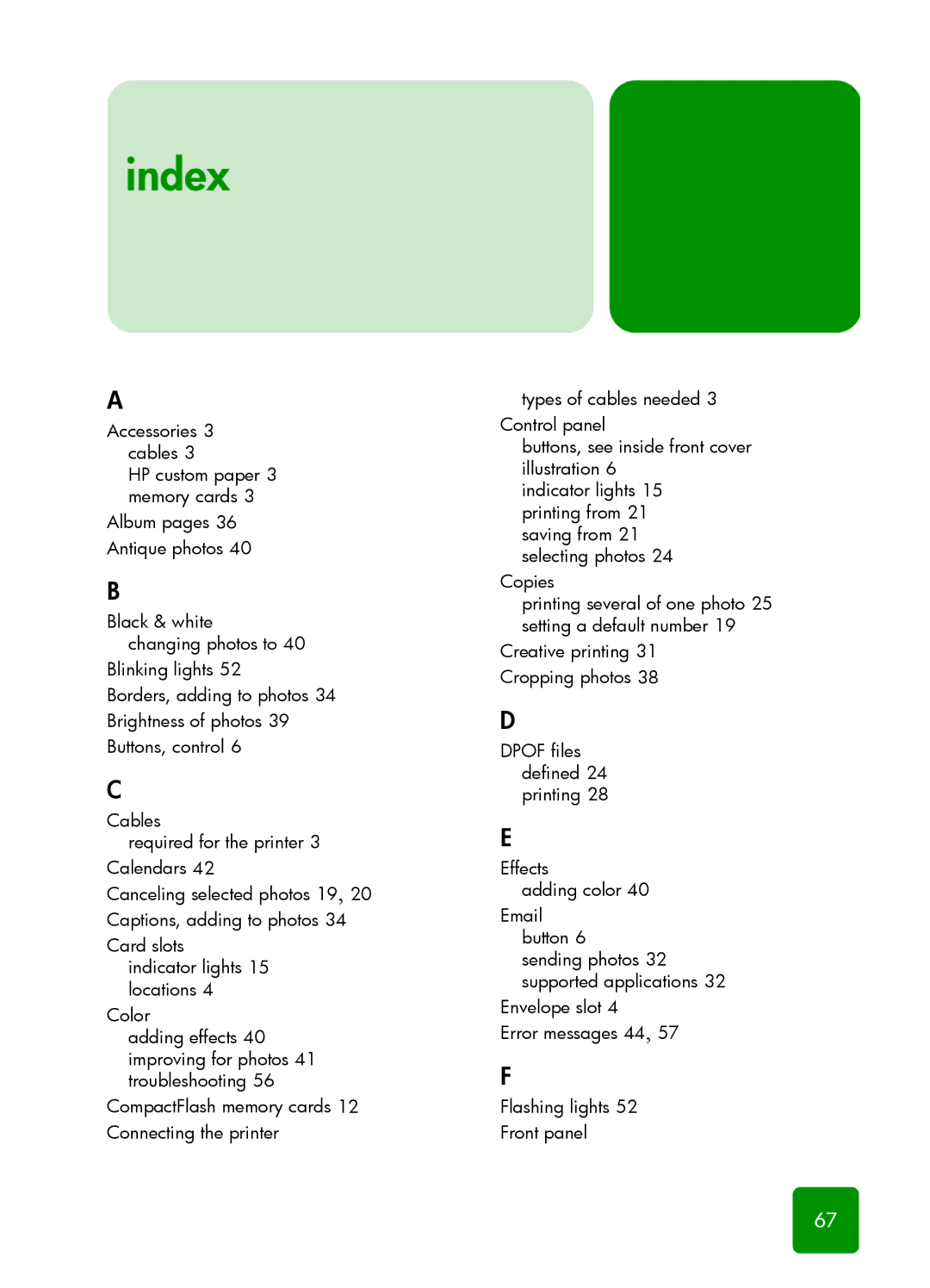 HP 1315 manual Index 