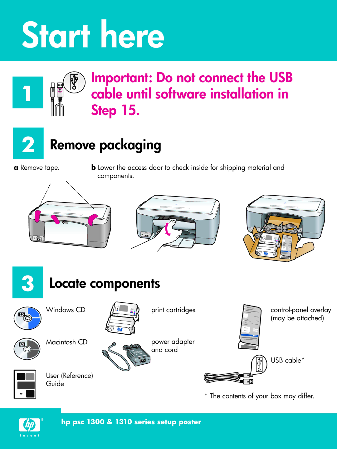 HP 1311, 1317, 1315 manual Remove packaging, Locate components 