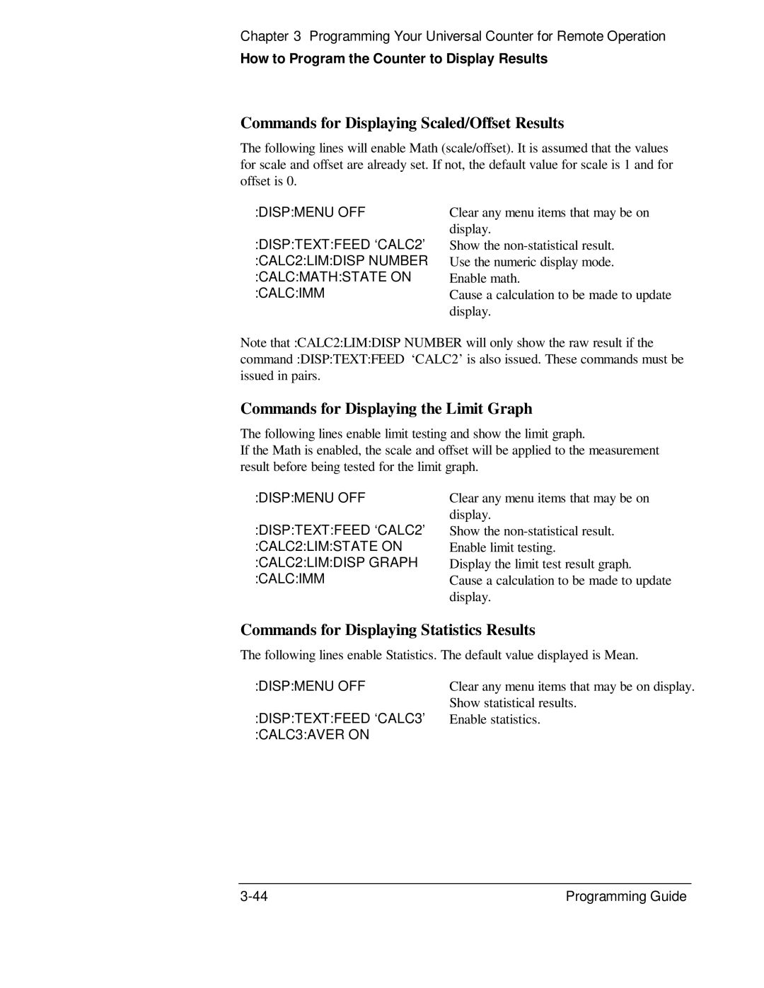 HP 132A, 53131A manual Commands for Displaying Scaled/Offset Results, Commands for Displaying the Limit Graph 