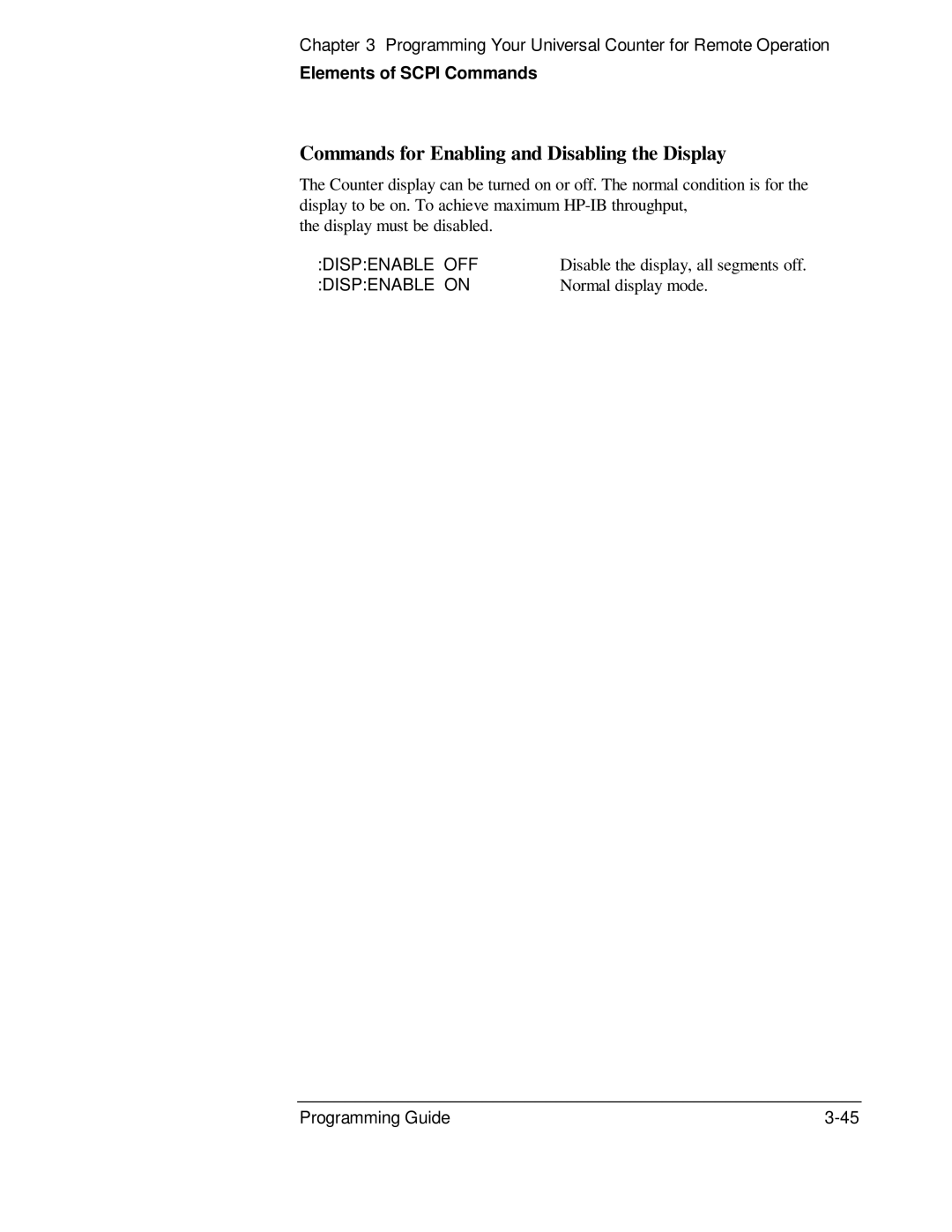 HP 53131A, 132A manual Commands for Enabling and Disabling the Display, Dispenable 