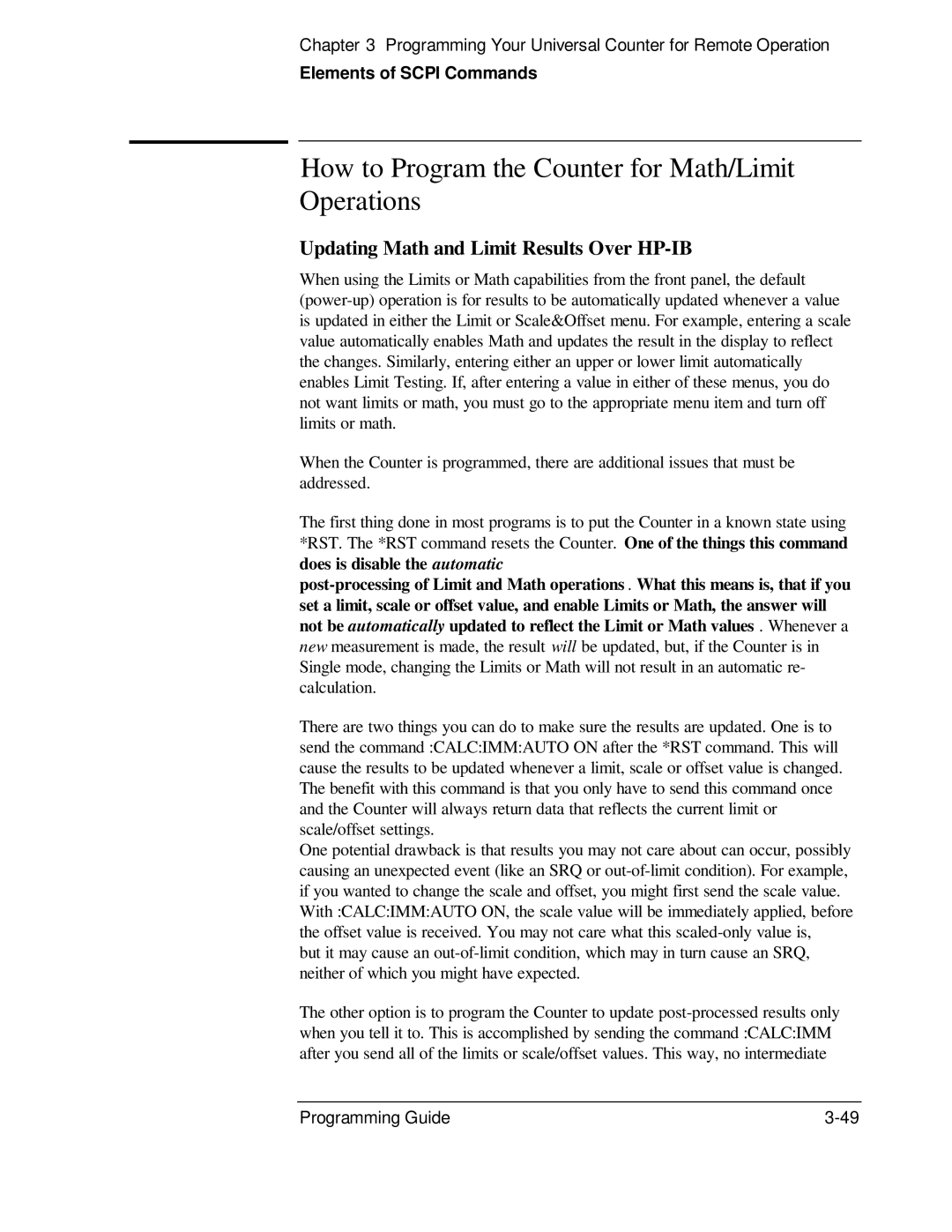 HP 53131A, 132A manual How to Program the Counter for Math/Limit Operations, Updating Math and Limit Results Over HP-IB 