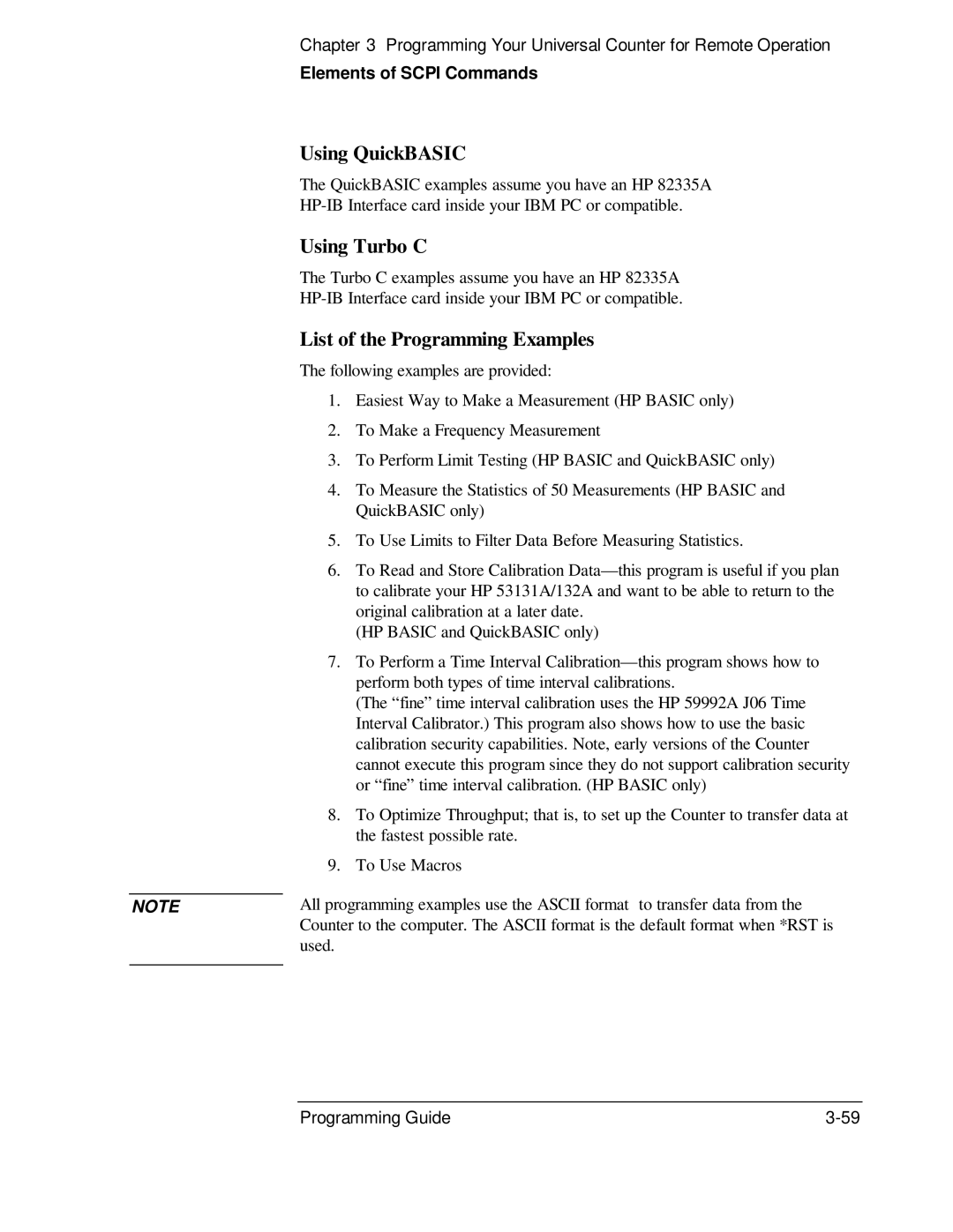 HP 53131A, 132A manual Using QuickBASIC, Using Turbo C, List of the Programming Examples 