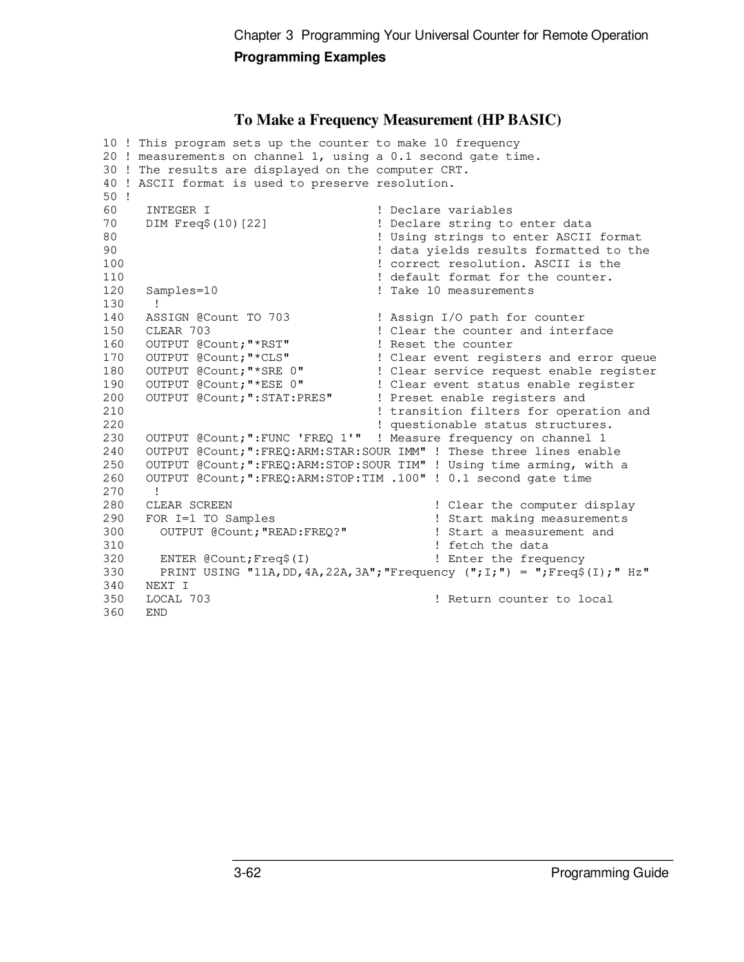 HP 132A, 53131A manual To Make a Frequency Measurement HP Basic, Clear Screen 