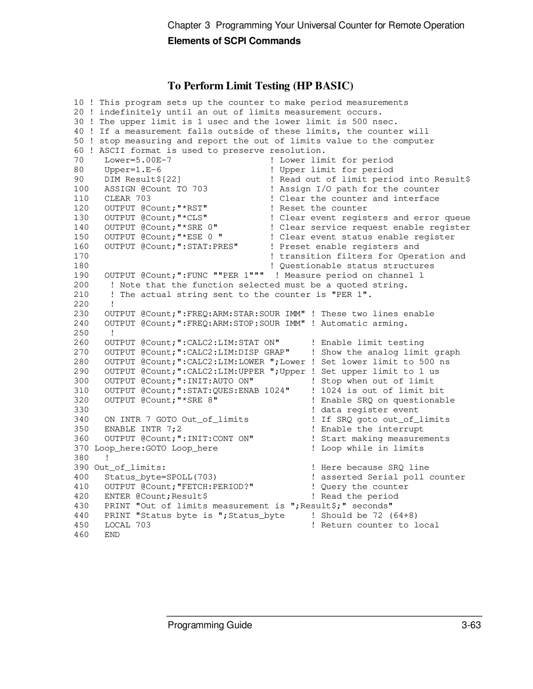 HP 53131A, 132A manual To Perform Limit Testing HP Basic, Enable Intr 