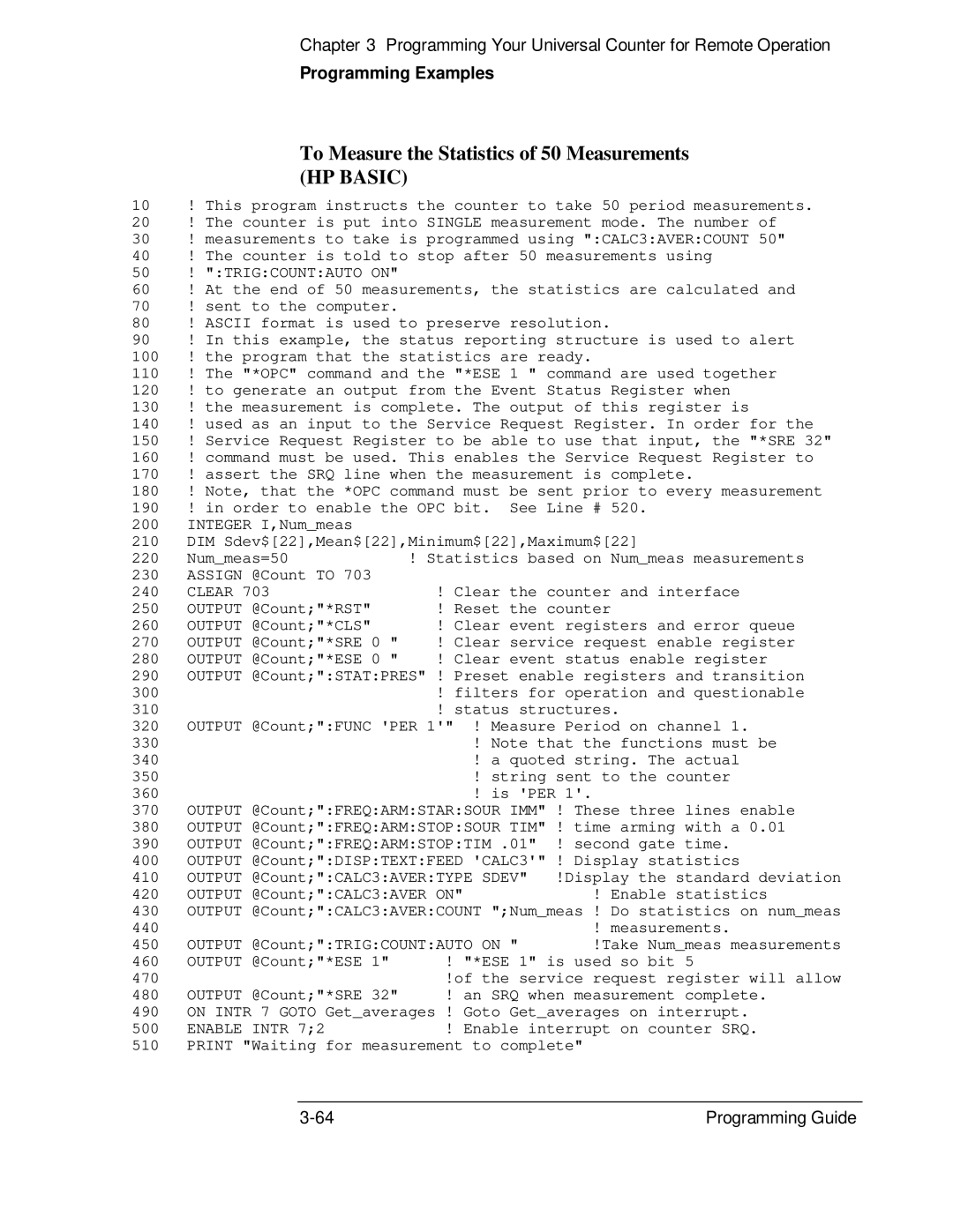 HP 132A, 53131A manual To Measure the Statistics of 50 Measurements HP Basic, 50 ! Trigcountauto on 