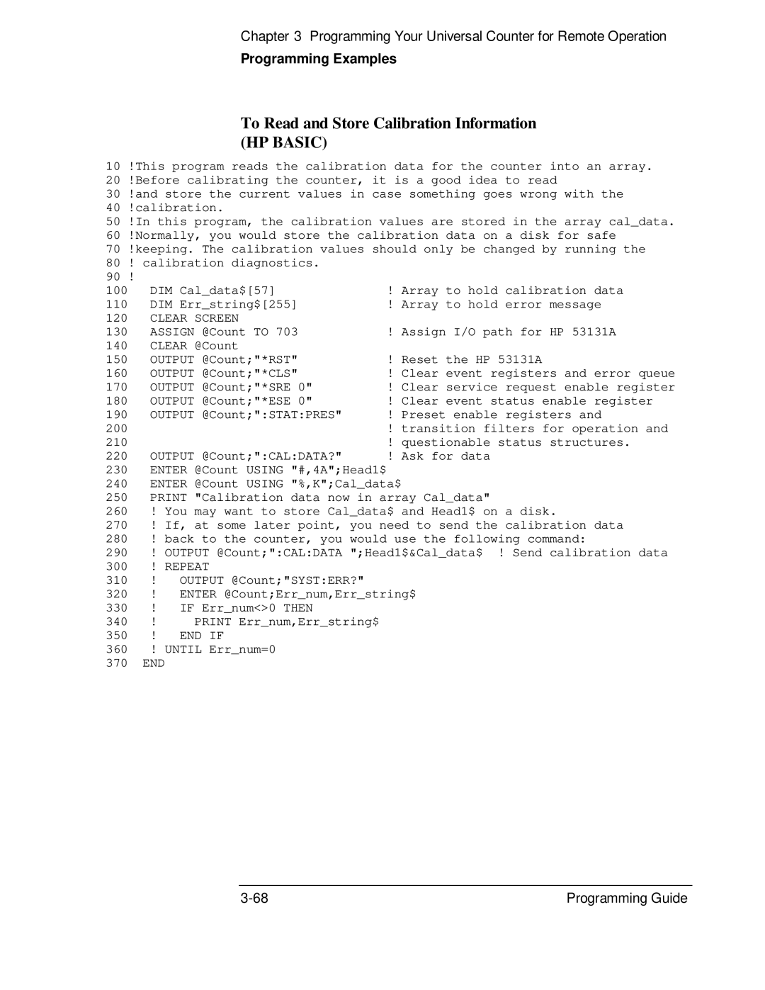 HP 132A, 53131A manual To Read and Store Calibration Information HP Basic 