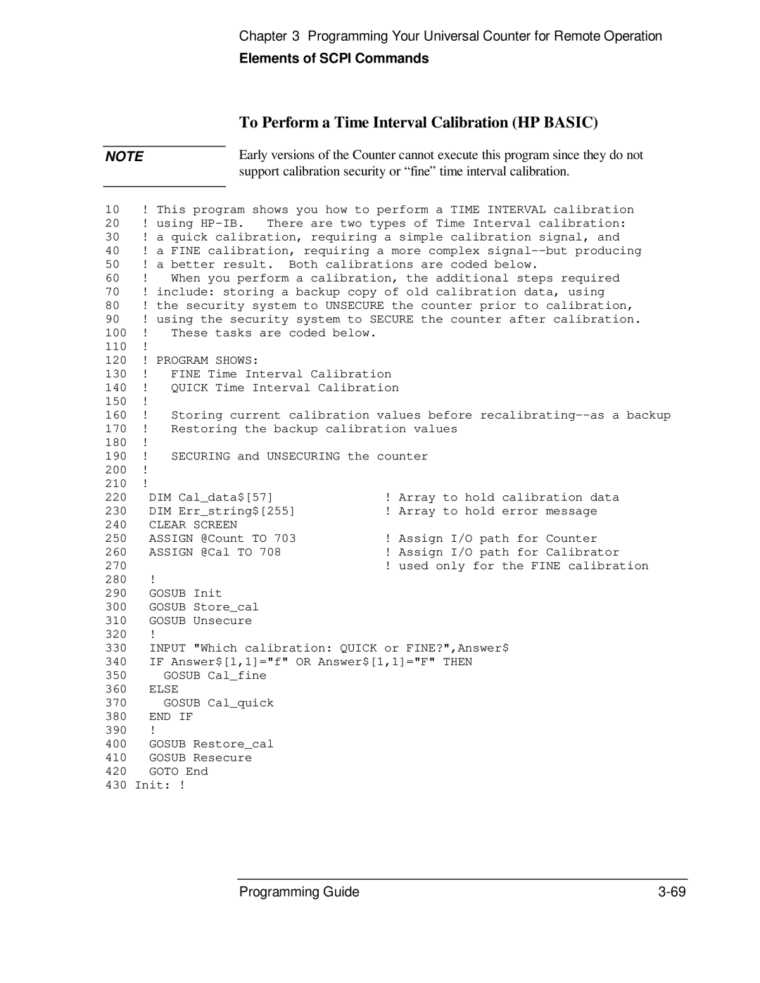 HP 53131A, 132A manual To Perform a Time Interval Calibration HP Basic, 120 ! Program Shows 