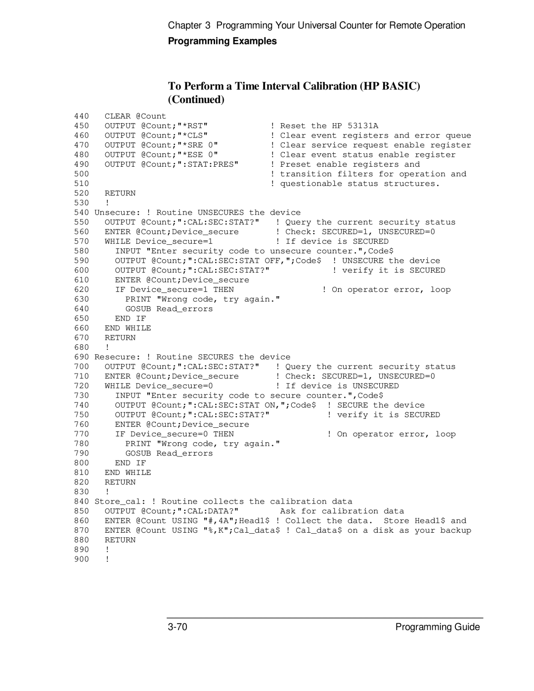 HP 132A, 53131A manual END While Return 