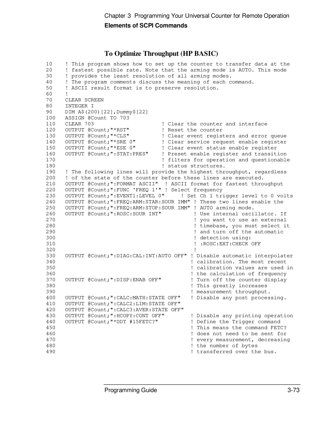 HP 53131A, 132A manual To Optimize Throughput HP Basic, Roscextcheck OFF 