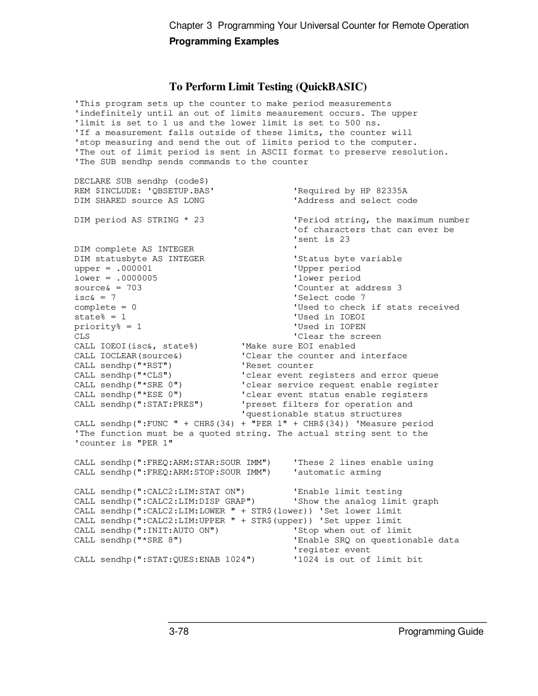 HP 132A, 53131A manual To Perform Limit Testing QuickBASIC 