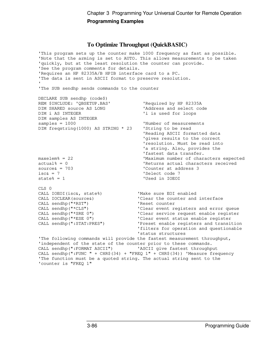 HP 132A, 53131A manual To Optimize Throughput QuickBASIC, See the program comments for details 