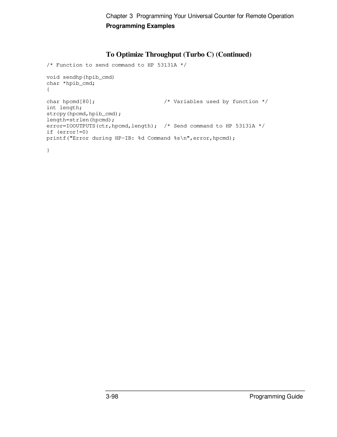 HP 132A, 53131A manual Variables used by function 