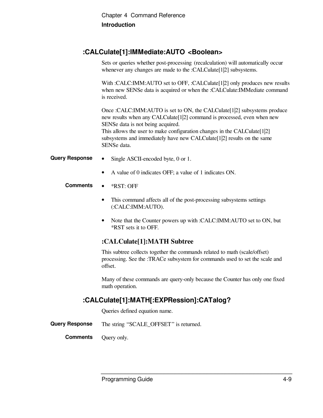 HP 53131A, 132A manual CALCulate1IMMediateAUTO Boolean, CALCulate1MATH Subtree, CALCulate1MATHEXPRessionCATalog? 