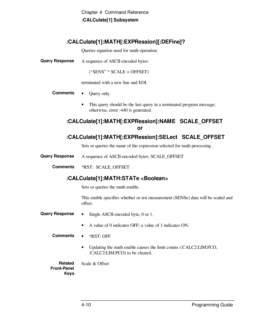 HP 132A, 53131A manual CALCulate1MATHEXPRessionDEFine?, CALCulate1MATHSTATe Boolean, Front-Panel Keys 