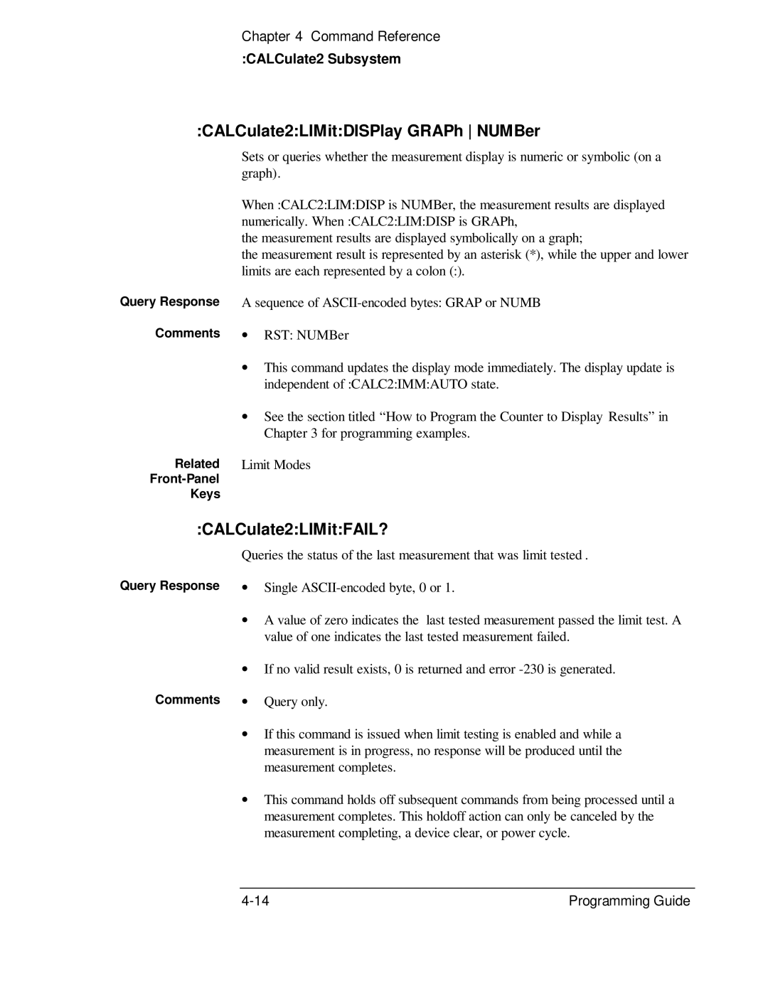 HP 132A, 53131A manual CALCulate2LIMitDISPlay GRAPh NUMBer, CALCulate2LIMitFAIL? 