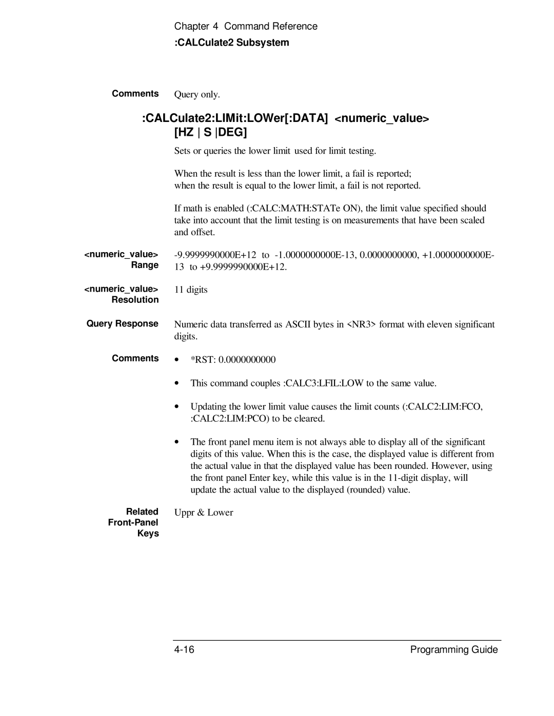 HP 132A, 53131A manual CALCulate2LIMitLOWerDATA numericvalue HZ S DEG 