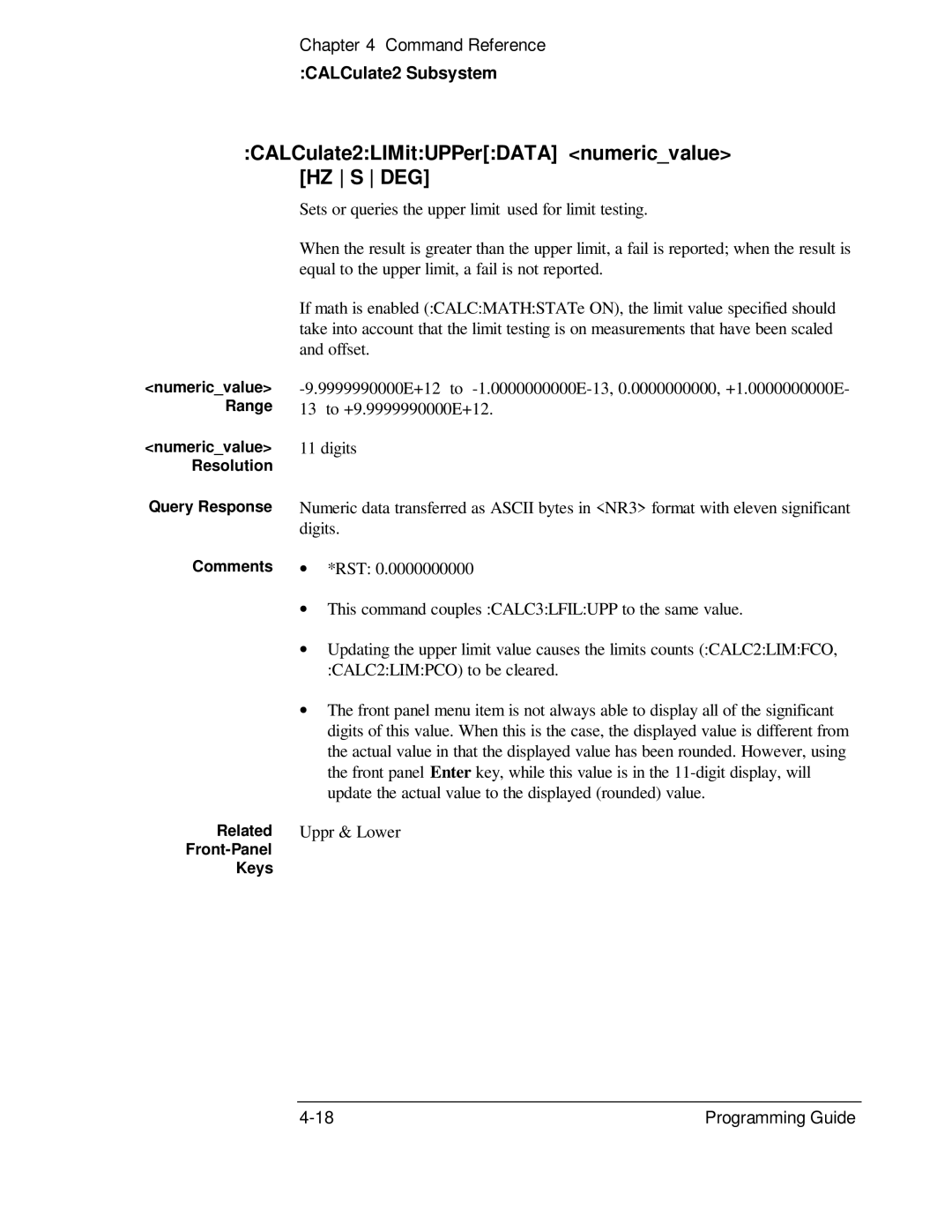 HP 132A, 53131A manual CALCulate2LIMitUPPerDATA numericvalue HZ S DEG, Front-Panel Keys 