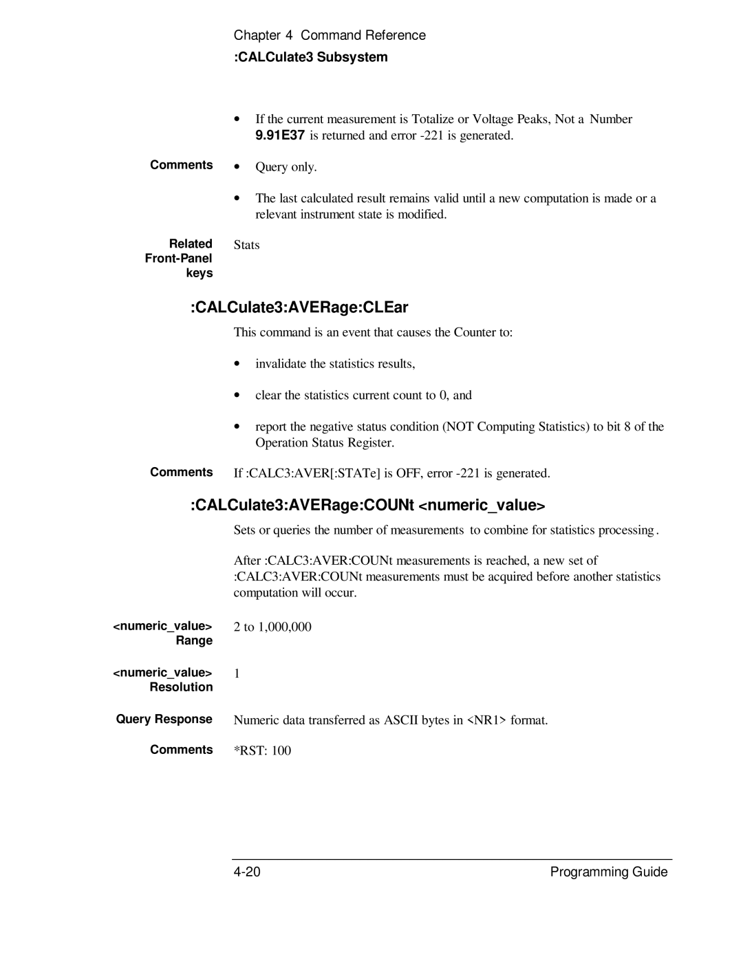 HP 132A, 53131A manual CALCulate3AVERageCLEar, CALCulate3AVERageCOUNt numericvalue, CALCulate3 Subsystem 