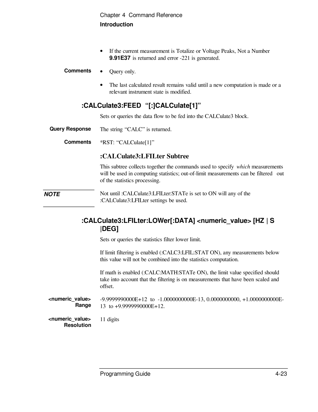 HP 53131A, 132A CALCulate3FEED CALCulate1, CALCulate3LFILter Subtree, CALCulate3LFILterLOWerDATA numericvalue HZ S DEG 