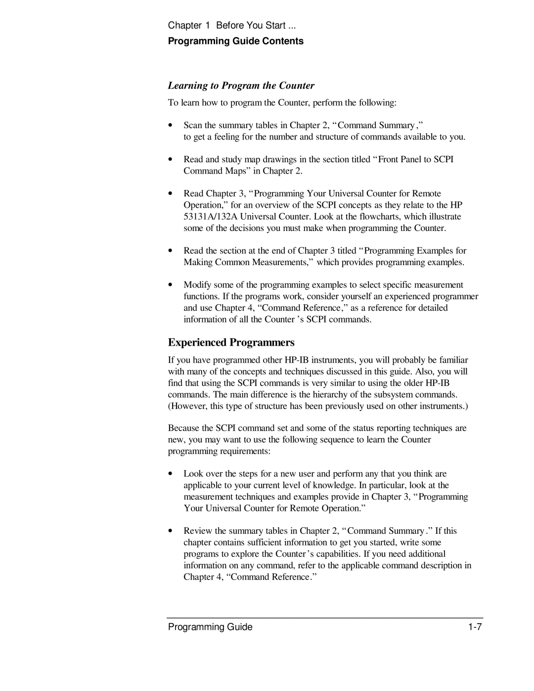 HP 53131A, 132A manual Experienced Programmers, Learning to Program the Counter 