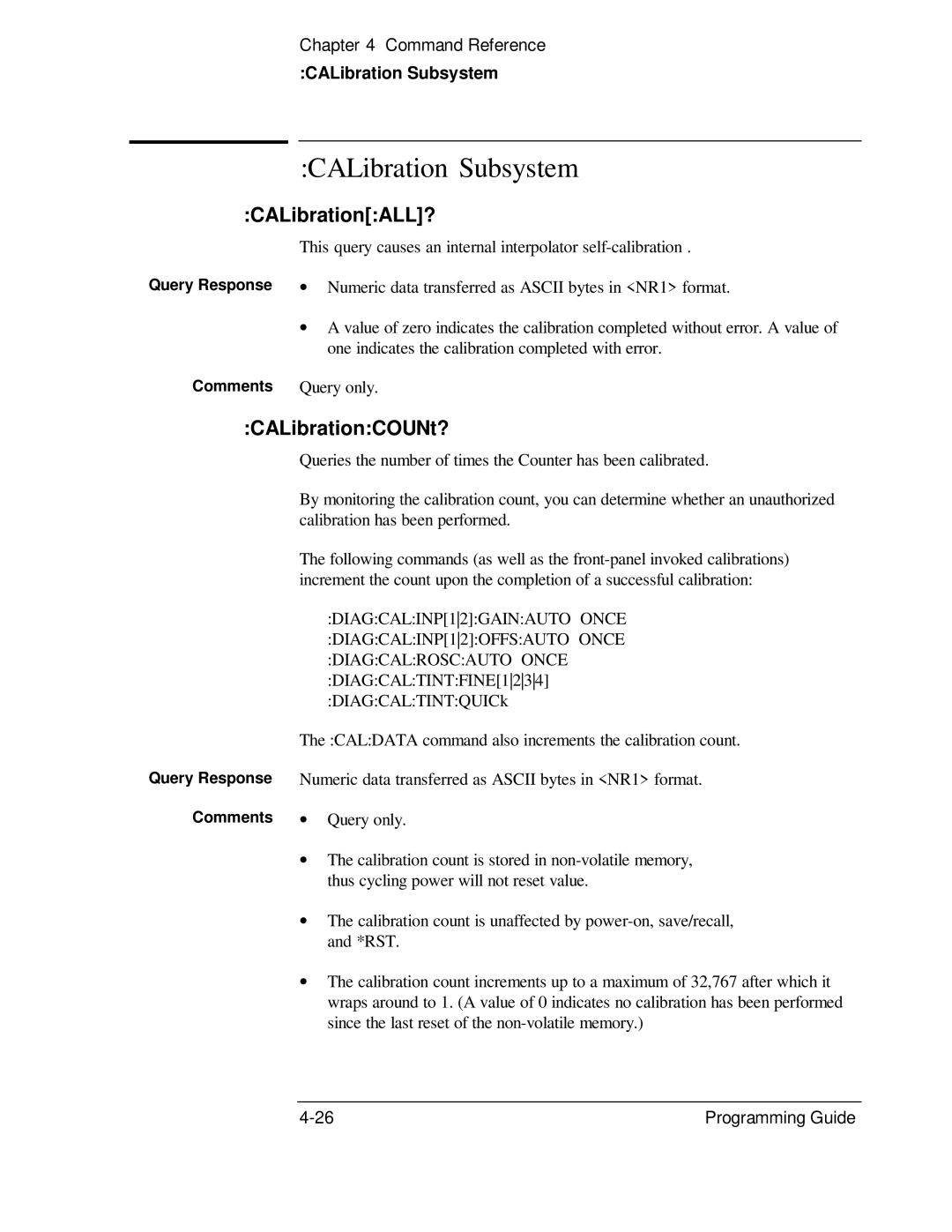 HP 132A, 53131A manual CALibration Subsystem, CALibrationALL?, CALibrationCOUNt? 