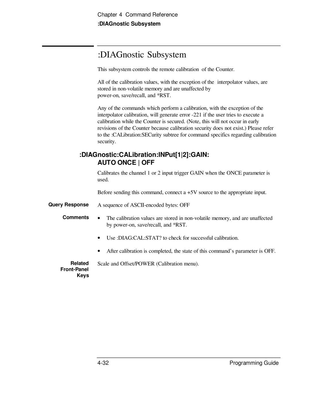 HP 132A, 53131A manual DIAGnostic Subsystem, DIAGnosticCALibrationINPut12GAIN, Auto Once OFF 