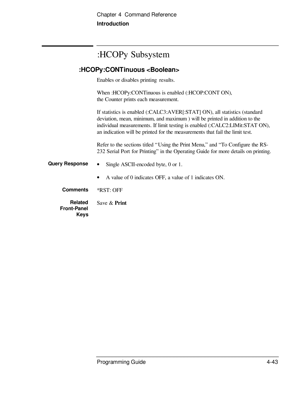 HP 53131A, 132A manual HCOPy Subsystem, HCOPyCONTinuous Boolean 