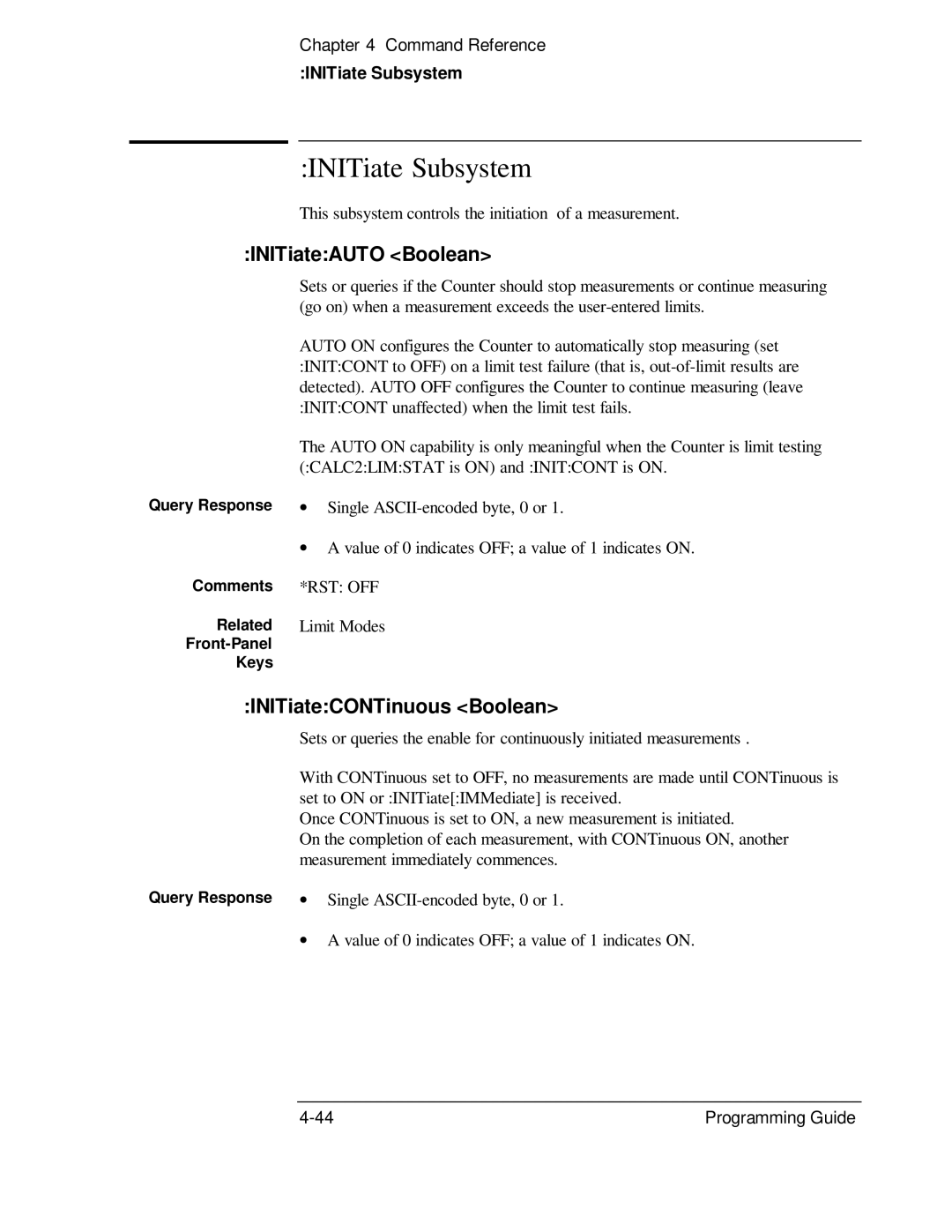 HP 132A, 53131A manual INITiate Subsystem, INITiateAUTO Boolean, INITiateCONTinuous Boolean 