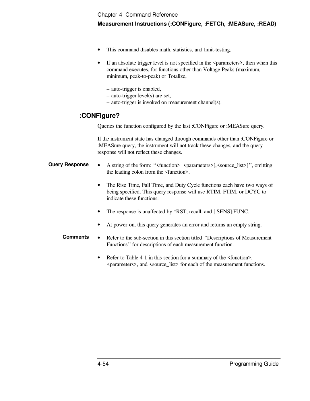 HP 132A, 53131A manual CONFigure?, Query Response Comments 