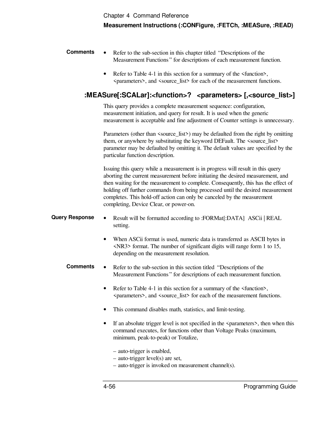 HP 132A, 53131A manual MEASureSCALarfunction? parameters ,sourcelist 