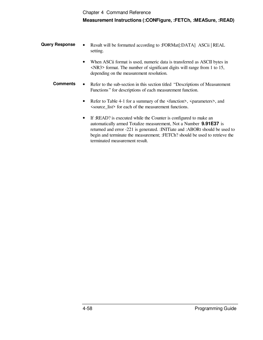 HP 132A, 53131A manual Measurement Instructions CONFigure, FETCh, MEASure, Read 