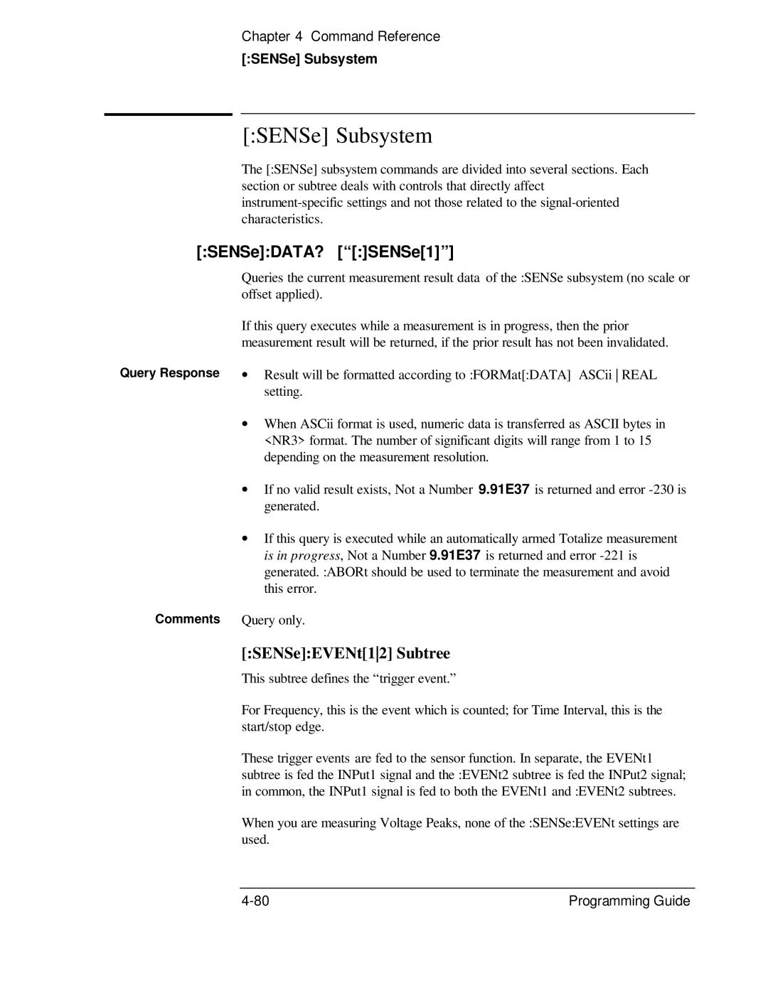 HP 132A, 53131A manual SENSe Subsystem, SENSeDATA? SENSe1, SENSeEVENt12 Subtree 