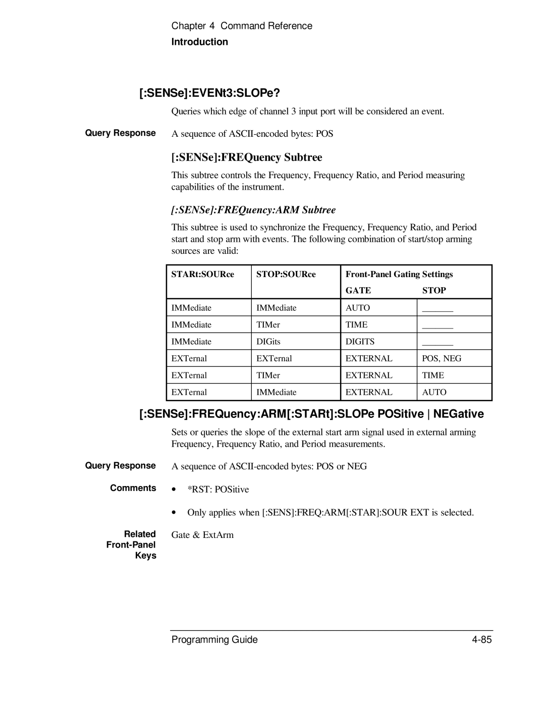 HP 53131A, 132A manual SENSeEVENt3SLOPe?, SENSeFREQuency Subtree, SENSeFREQuencyARMSTARtSLOPe POSitive NEGative 